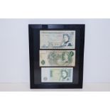 Framed set of banknotes