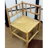 Welsh bobbin-turned rush seated corner chair