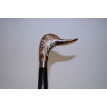 Walking stick with stylised duck's head handle