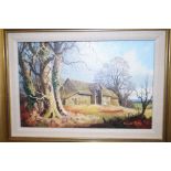 Framed oil on canvas, farmhouse scene signed by Vi