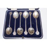 Mappin and Webb cased set of six silver art deco t