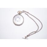 Dominant Silver cased pocket watch with Albert cha