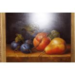 Oil on board label verso still life of fruit size-