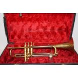 A cased trumpet
