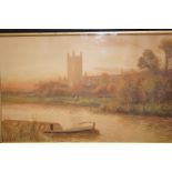 River landscape with a cathedral in the foreshore