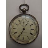 Silver cased Chronograph pocket watch with key win