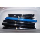 Box of fountain pens. x10. Some 14ct gold nibs