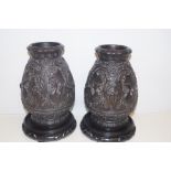 Pair of vases depicting exotic birds, height 20cm