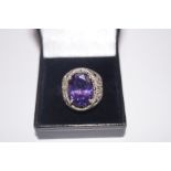 925 silver dress ring with large purple stone