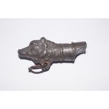 Antique pewter hunting whistle in the form of a ho