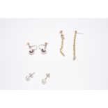 3 pairs of 9ct gold earrings
