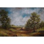 Large oil on canvas - farm scene. Signed Ian Antho