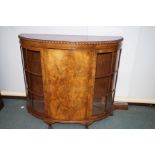 Walnut, bow fronted display cabinet 112x120cm