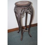 Chinese padouk wood jardiniere stand with rouge marble top