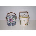 Two Losol ware biscuit barrels, lid to one a/f