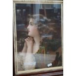 Early oak framed print depicting a lady