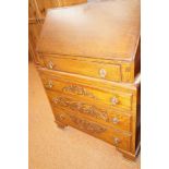 Oak writing bureau with relief decoration