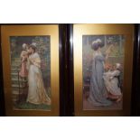 Pair of early framed prints, Mother and child