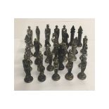 19th Century Mortal Chess Set, 16 Silver Pieces an