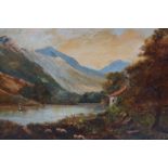Oil on canvas mountain and lake scene unsigned 50x
