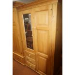 Mirrored pine wardrobe with 3 drawers