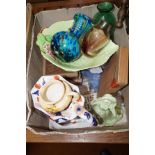 Box of ceramics to include good quality art glass