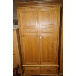 Pine double wardrobe with two drawers