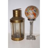 A spirit lamp together with a vintage column lamp