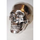 Silver coloured model of a skull- 20cm