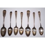 Group of seven silver teaspoons, some early 19th c