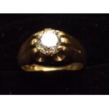 9ct Gold ring set with solitaire white stone. Size