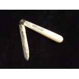 Silver handled mother of pearl fruit knife