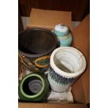 Box of studio pottery to include an oriental lidde