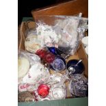 Box of glass, stamps and others