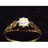 9ct Gold ring with central small diamond. Size P