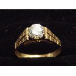 9ct Gold dress ring set with solitaire white stone