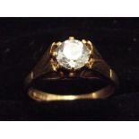 9ct Gold ring set with solitaire white stone. Size