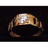 9ct Gold ring set with solitaire white stone. Size
