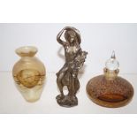 Two scent bottles together with a base metal figur