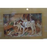 Framed watercolour of two calves