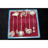 Set of six silver teaspoons cased