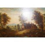 Gilt framed oil on canvas, rural scene with river,