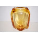 Whitefriars golden amber vase by James Hogen (20cm