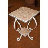 Wrought iron and rouge marble two tier stand with