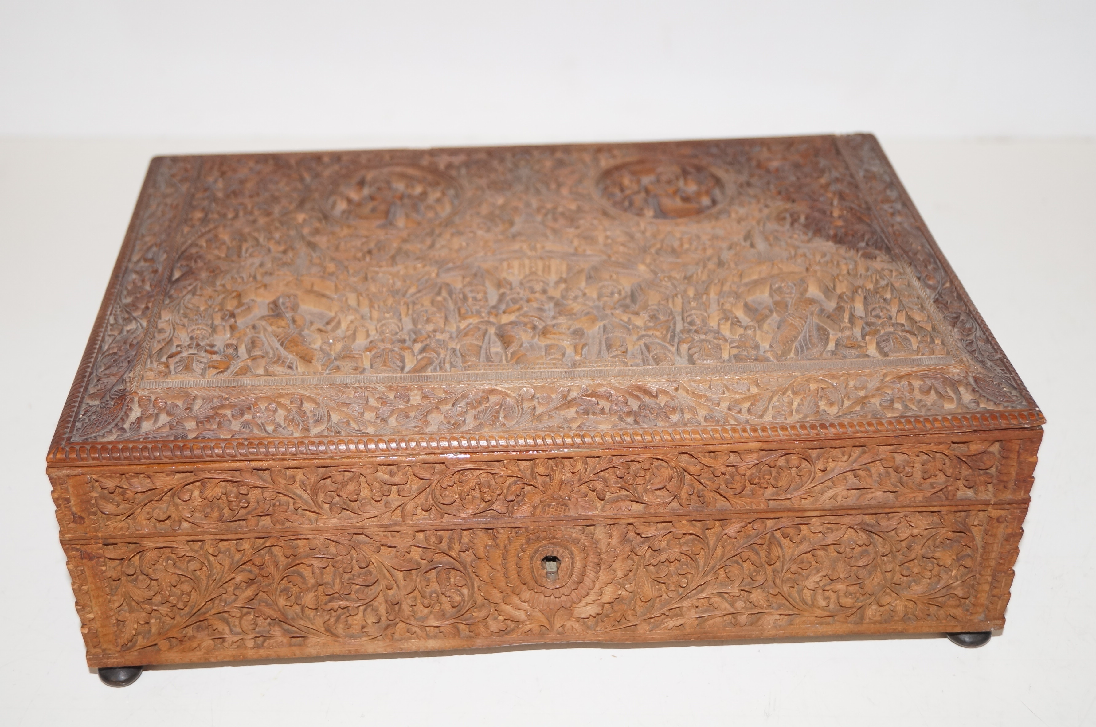Indian carved wood box with key