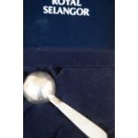 Cased Royal Selangor silver and mother of pearl ba