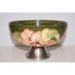 Moorcroft bowl coral hibiscus with pewter pedestal