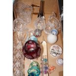 Box of glass and ceramics to include a signed pape