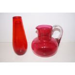 Early cranberry glass jug and one other