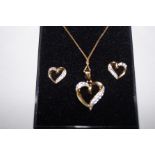 Silver gilt heart shaped necklace pendant and earr